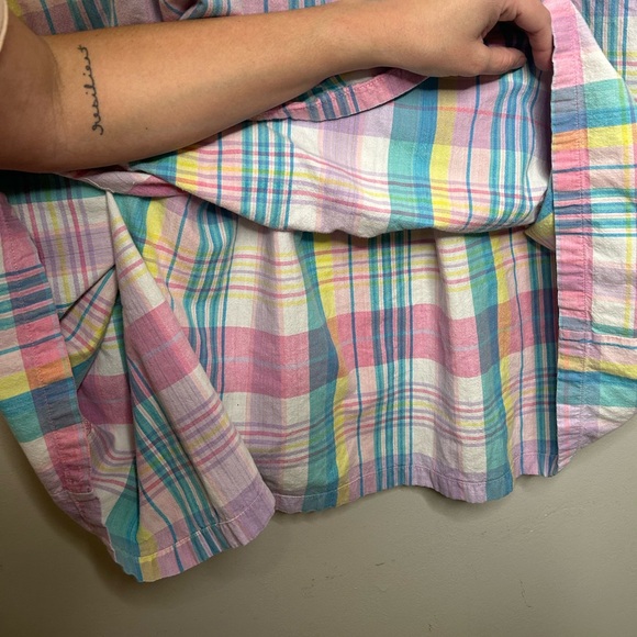 Vintage 80’s 90’s Colorful Plaid Cotton Midi Short Sleeve Dress Teacher sz Large - Picture 8 of 9
